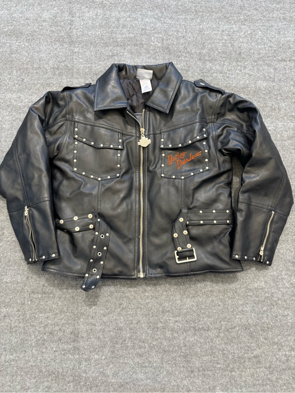 Kids Harley Davidson black leather jacket size medium 10/12